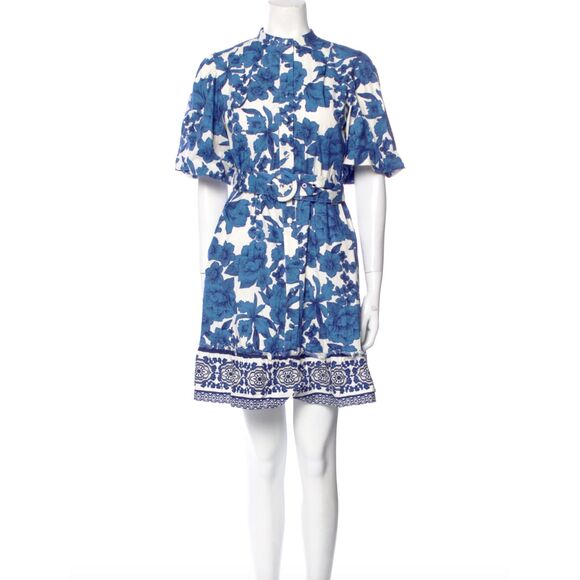 NWOT Joie Floral Puff Sleeve Shirt Dress (16) Blue & White Belted Fit & Flare - Picture 15 of 16